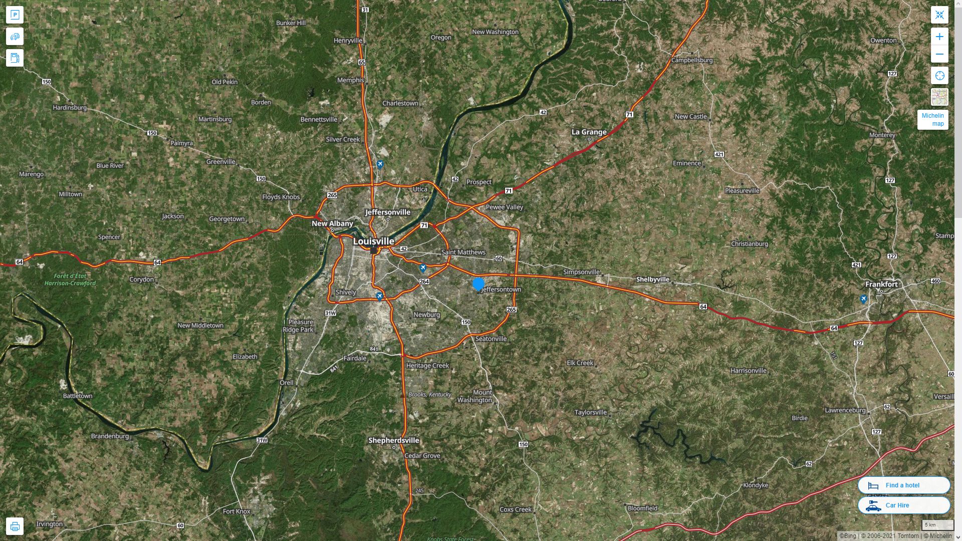 Jeffersontown Kentucky Highway and Road Map with Satellite View